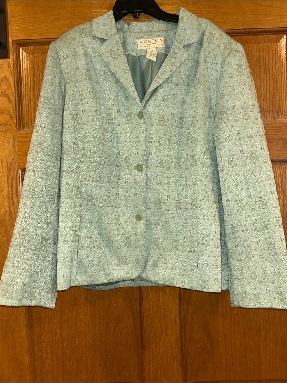Vintage Norton McNaughton Sage Green Tailored Jacquard Brocade Blazer Size 16